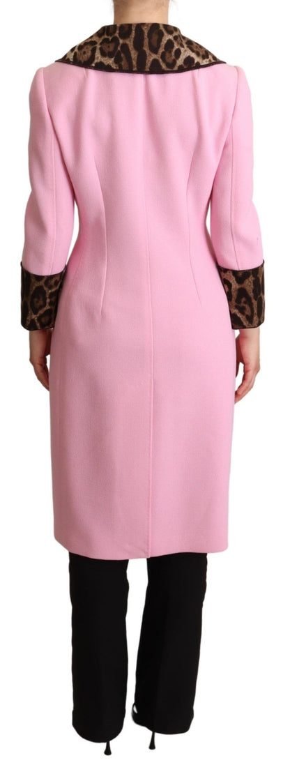 Dolce & Gabbana Chic Pink Leopard Trench with Crystal Buttons