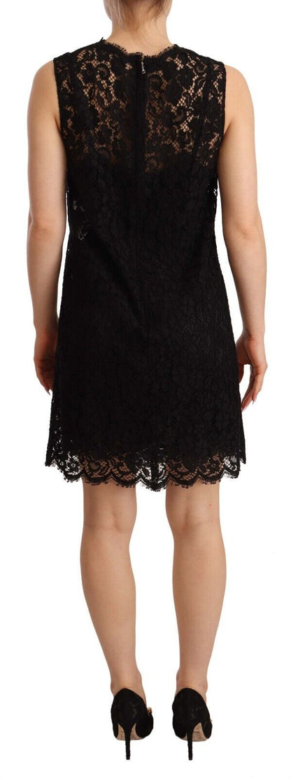 Dolce & Gabbana Elegant Floral Lace Sheath Dress in Black