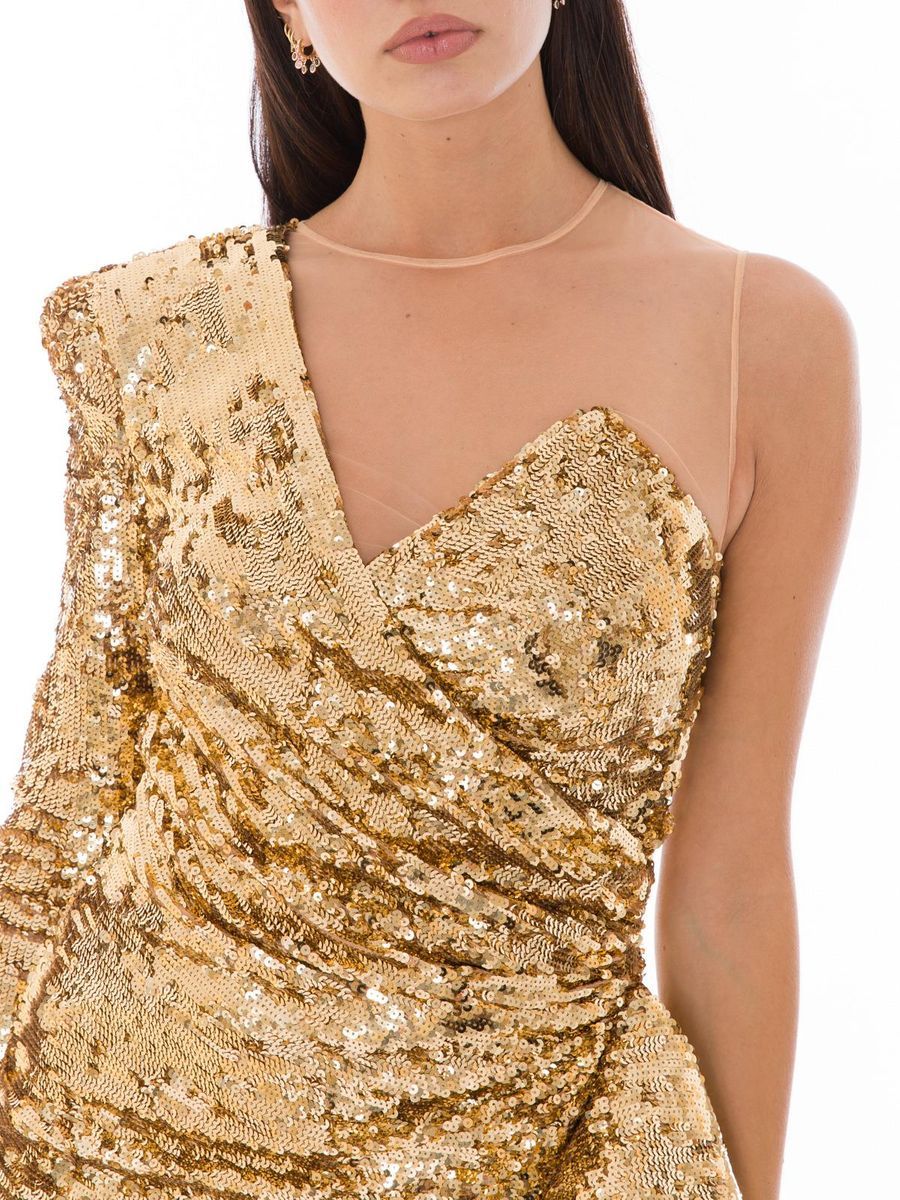 Elisabetta Franchi Glistening Gold Sequin Evening Dress