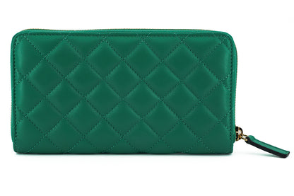 Cartera larga con cremallera alrededor de cuero verde Versace