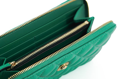 Cartera larga con cremallera alrededor de cuero verde Versace