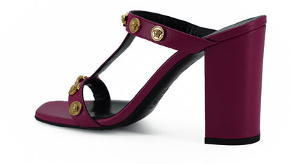 Versace Elegant Purple Calf Leather High Sandals