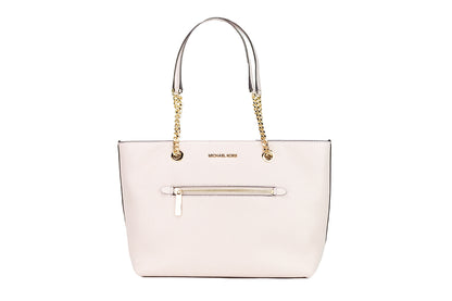 Michael Kors Jet Set Bolso tote mediano de cuero color rubor con cremallera frontal y cadena