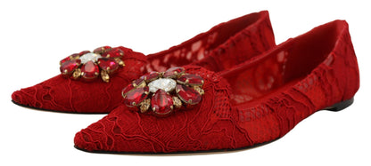 Dolce & Gabbana Red Crystal-Embellished Flats