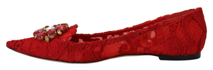 Dolce & Gabbana Red Crystal-Embellished Flats