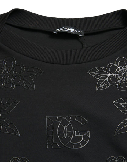 Dolce & Gabbana Elegant Black Floral Applique Sweater