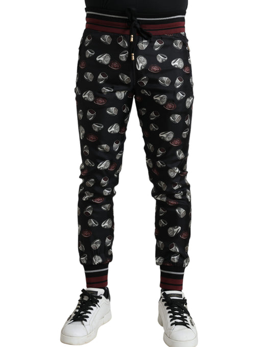 Dolce & Gabbana Elegant Silk Jogging Trousers with Ring Print