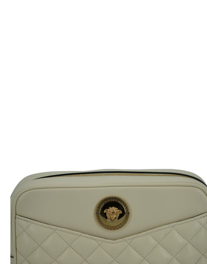 Versace Elegant White Leather Camera Shoulder Bag