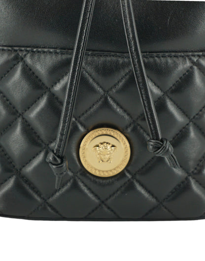 Versace Elegant Black Leather Bucket Shoulder Bag