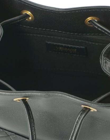 Versace Elegant Black Leather Bucket Shoulder Bag