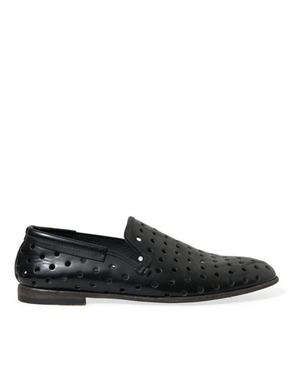 Dolce & Gabbana Elegant Black Leather Perforated Loafers