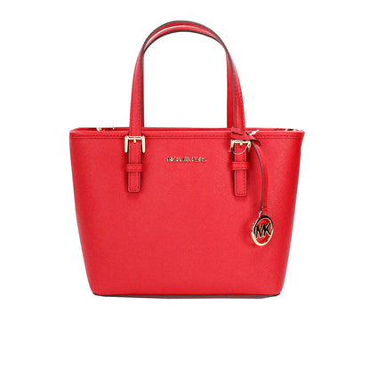 Michael Kors Jet Set Bright Red Leather XS Carryall Top Zip Tote Bag Purse