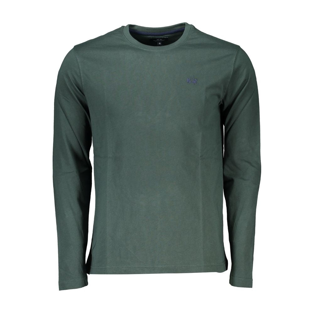 La Martina Elegant Crew Neck Green Tee with Embroidery