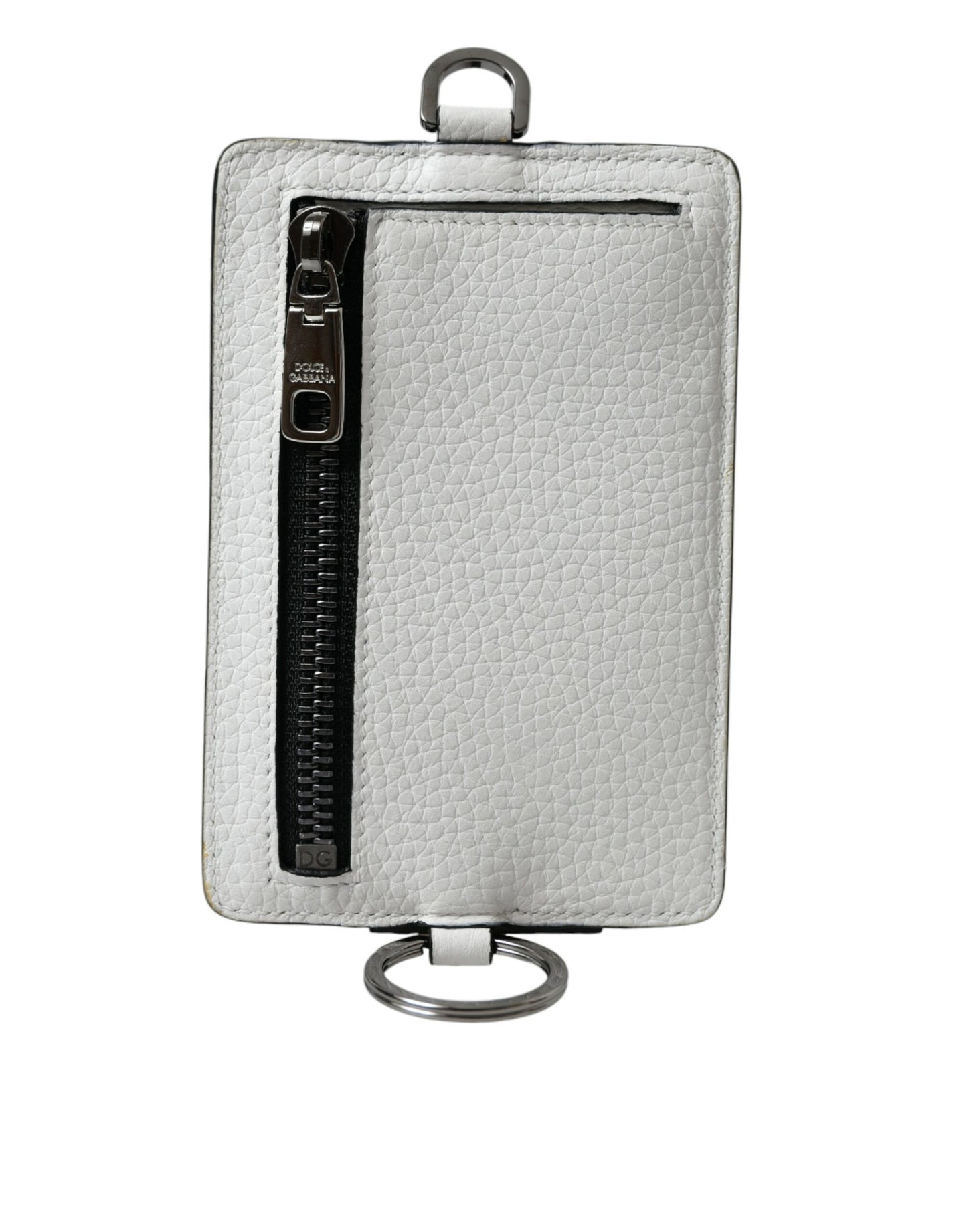 Dolce & Gabbana White Calf Leather Lanyard Logo Card Holder Wallet