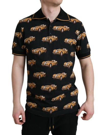 Dolce & Gabbana Black Car Print Short Sleeve Polo T-shirt