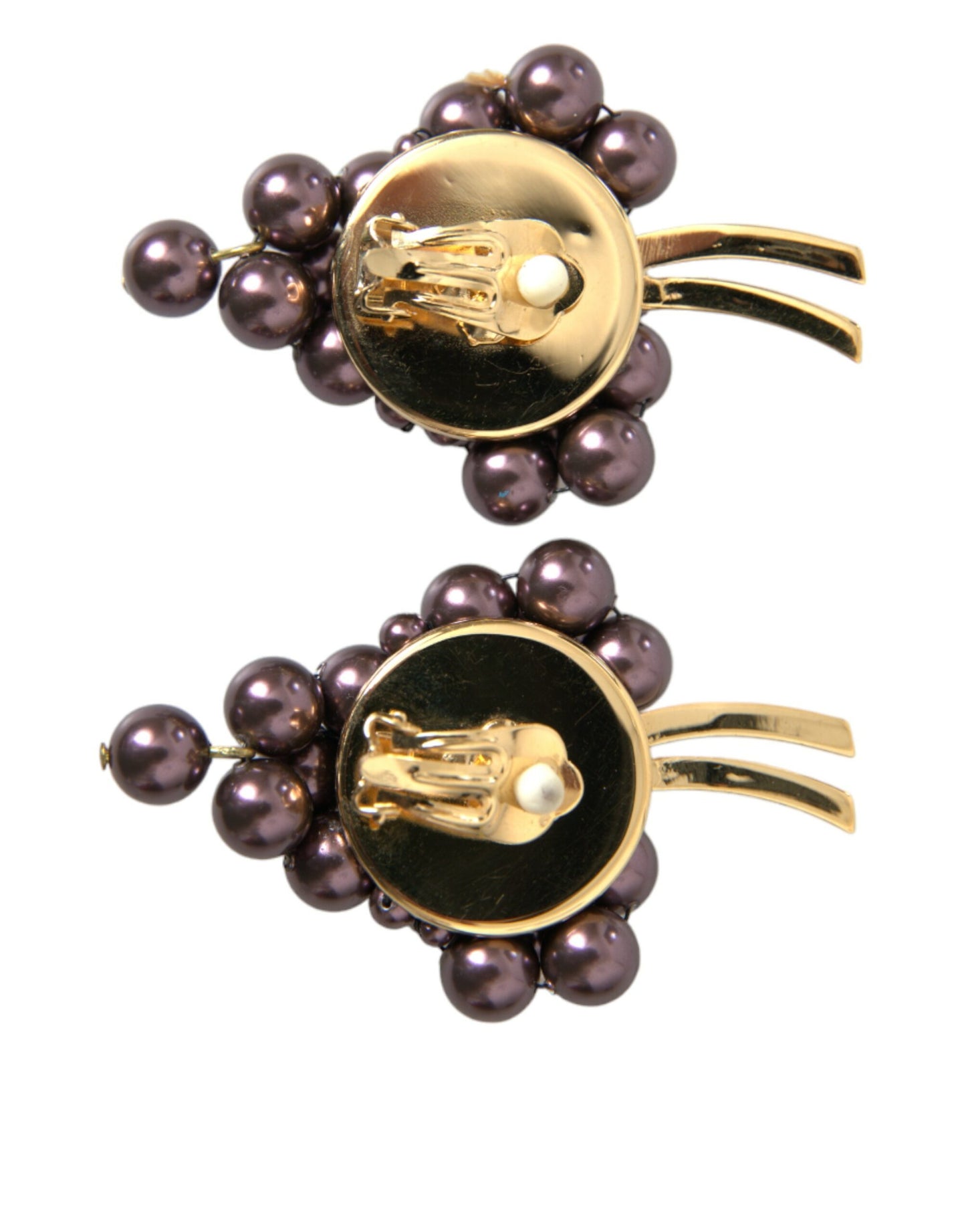 Dolce & Gabbana Purple Grape Pearl Sicily Gold Brass Floral Clip On Earrings