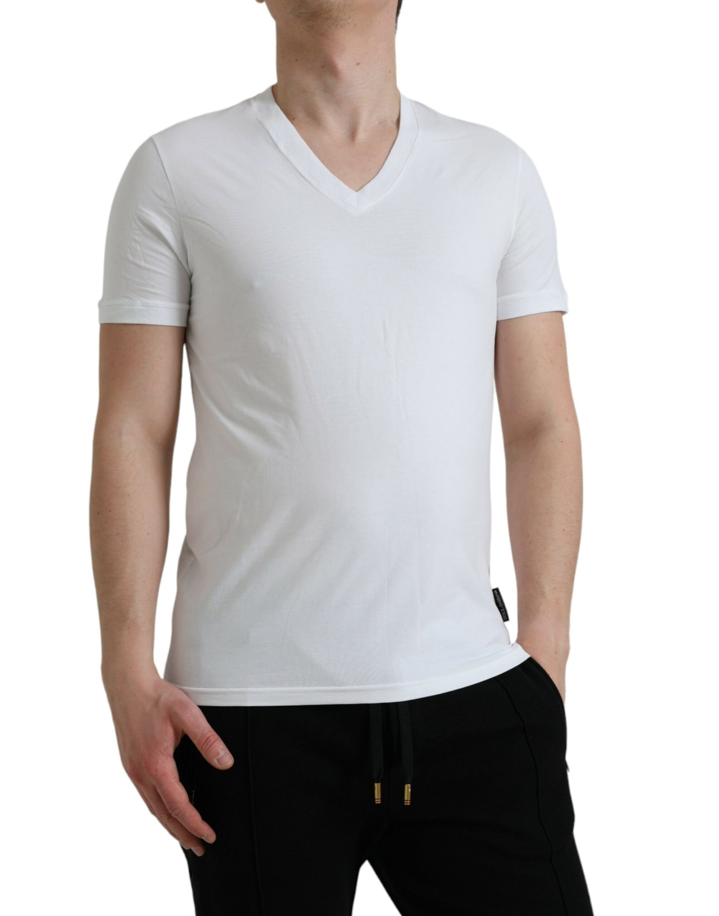 Dolce & Gabbana White Cotton V-neck Short Sleeve Underwear T-shirt