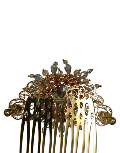 Dolce & Gabbana Gold Brass Crystal Heart Women Hair Comb