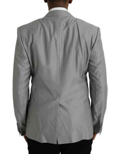 Dolce & Gabbana Gray Wool Peak Single Breasted Coat Blazer