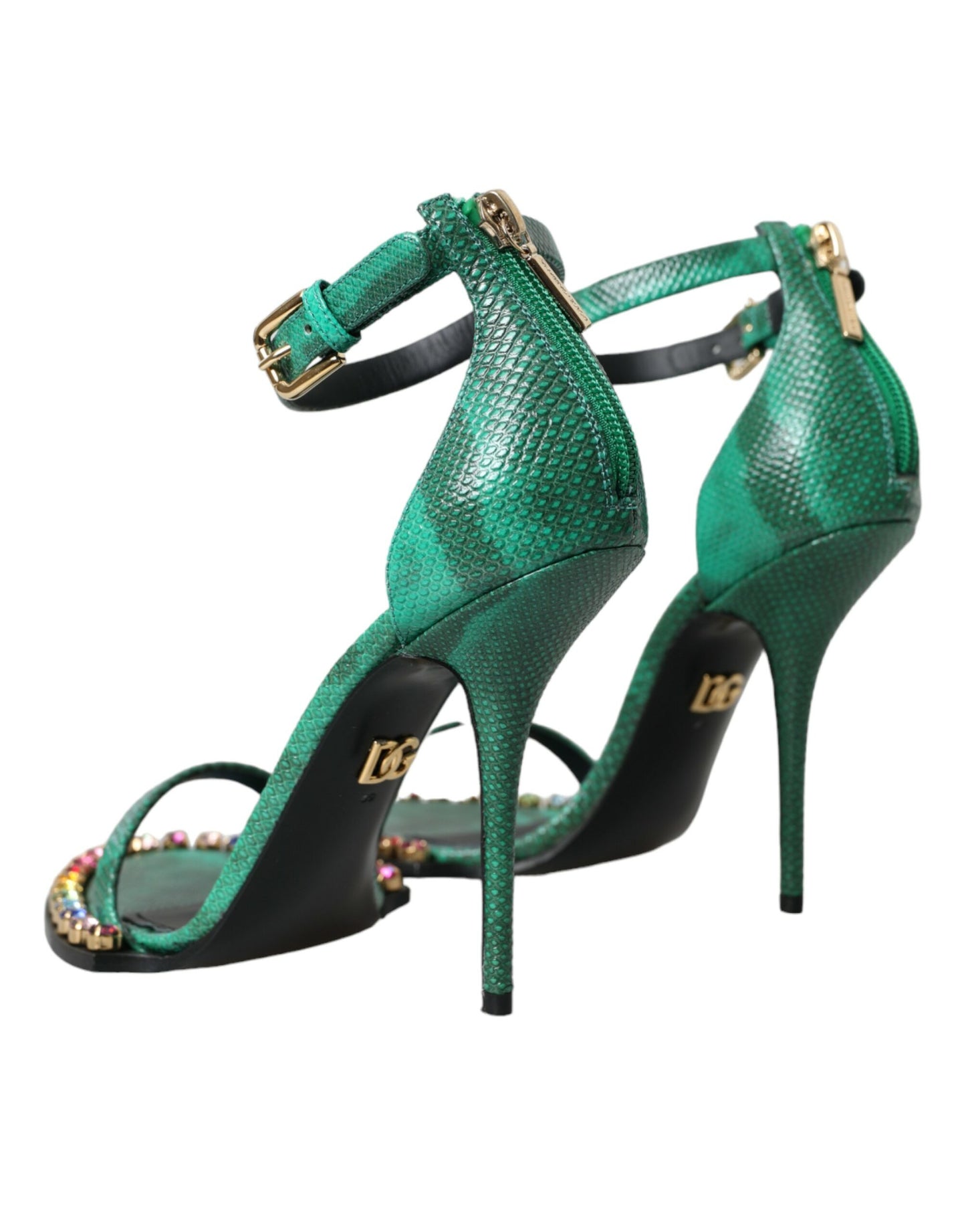 Dolce & Gabbana Green Exotic Leather Crystal Sandals Shoes