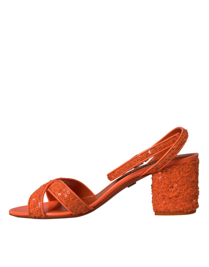 Dolce & Gabbana Orange Sequin Ankle Strap Sandals Shoes