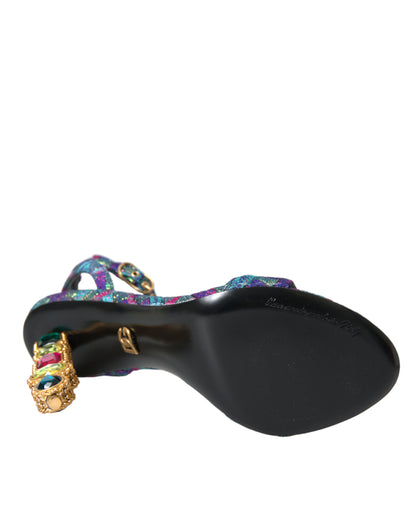 Dolce & Gabbana Multicolor Jacquard Crystals Sandals Shoes