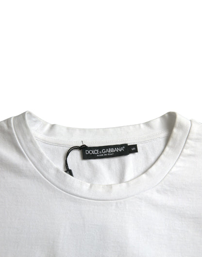 Dolce & Gabbana White Amor Heart Cotton Crewneck Short Sleeve T-shirt