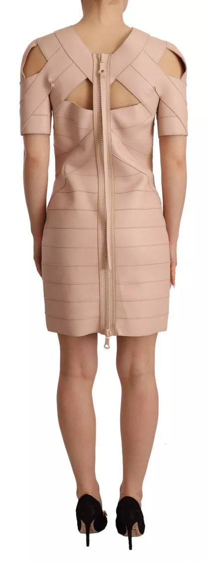 Dsquared² Beige Leather Open Shoulder Sheath Mini Dress