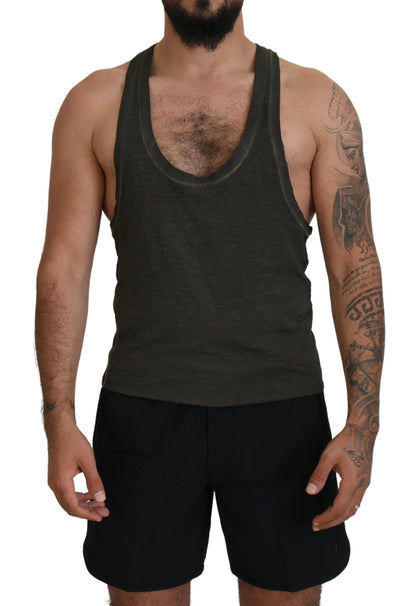 Dsquared² Gray Cotton Linen Sleeveless Tank T-shirt