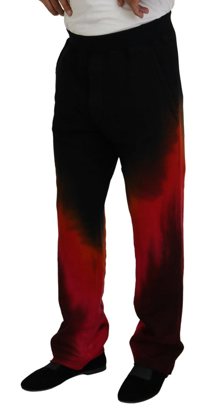 Dsquared² Black Red Cotton Logo Print Casual Pants