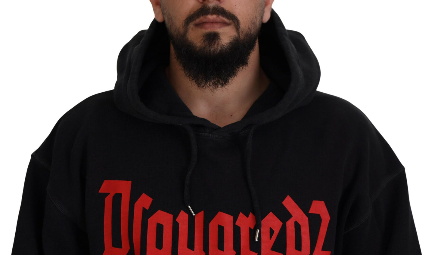 Dsquared² Black Cotton Hooded Printed Men Pullover Sweater