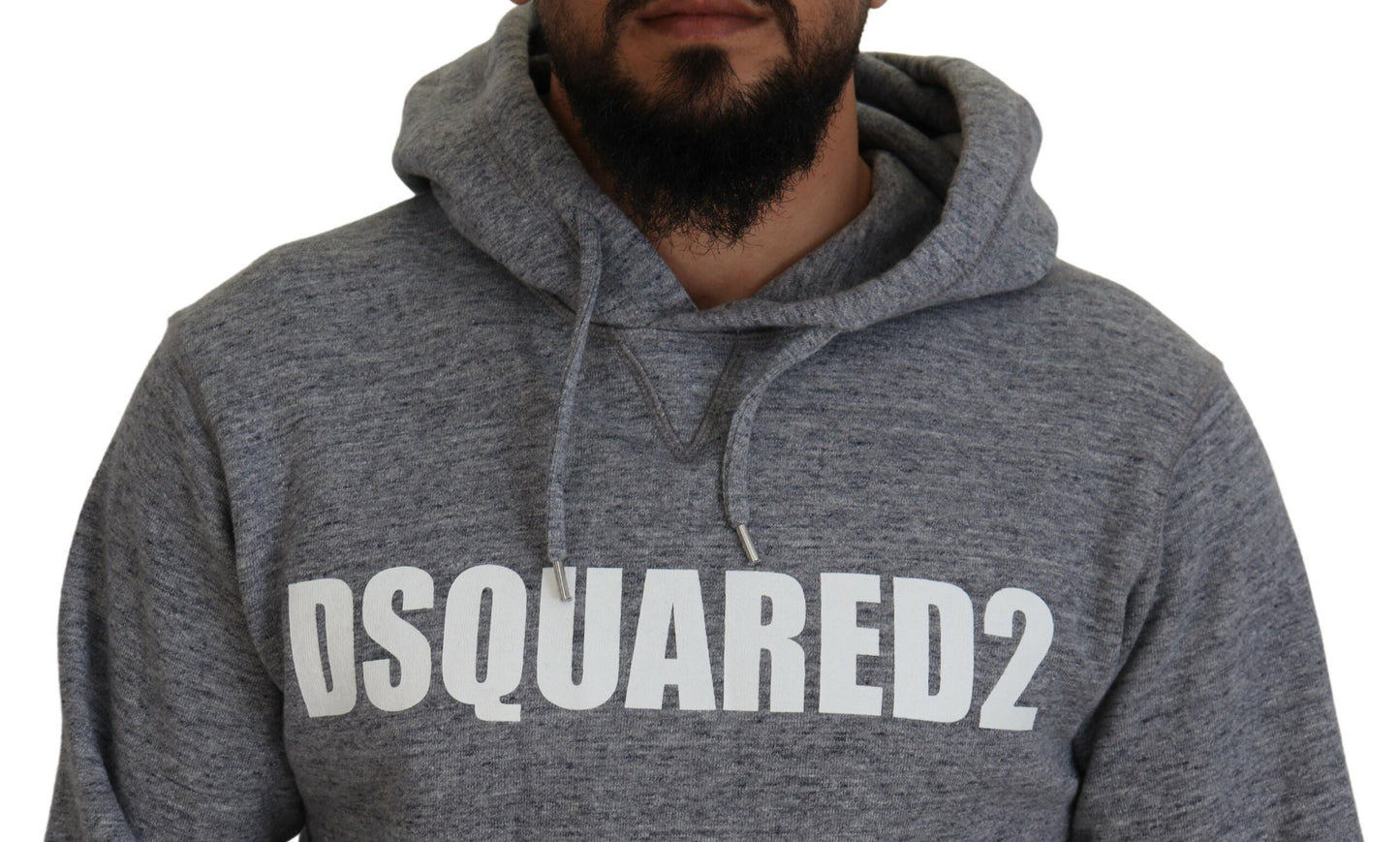 Dsquared² Gray Cotton Hooded Logo Print Men Pullover Sweater