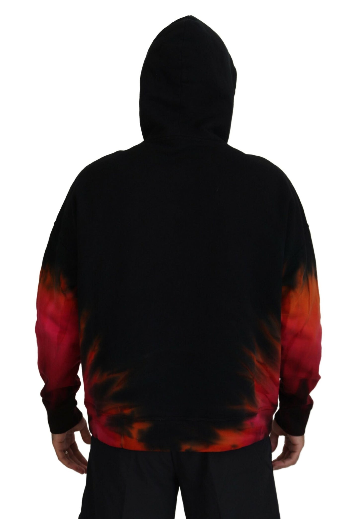 Dsquared² Black Red Cotton Hooded Tie Dye Pullover Sweater