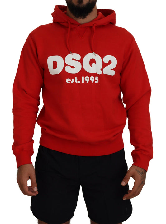 Dsquared² Red Cotton Hooded Printed Men Pullover Sweater