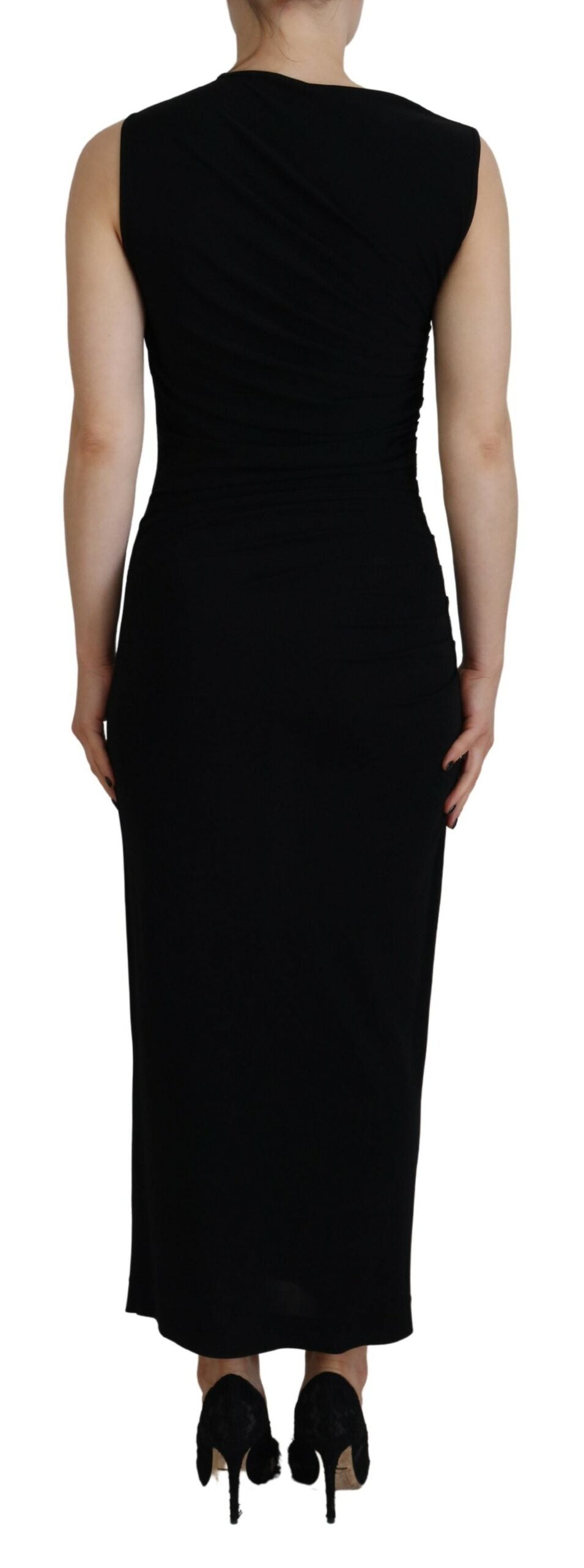 Dsquared² Black Viscose Sleeveless Ruched Maxi Dress