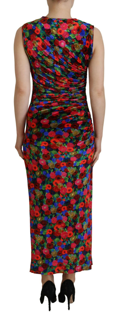 Dsquared² Multicolor Floral Bodycon Ruched Maxi Dress