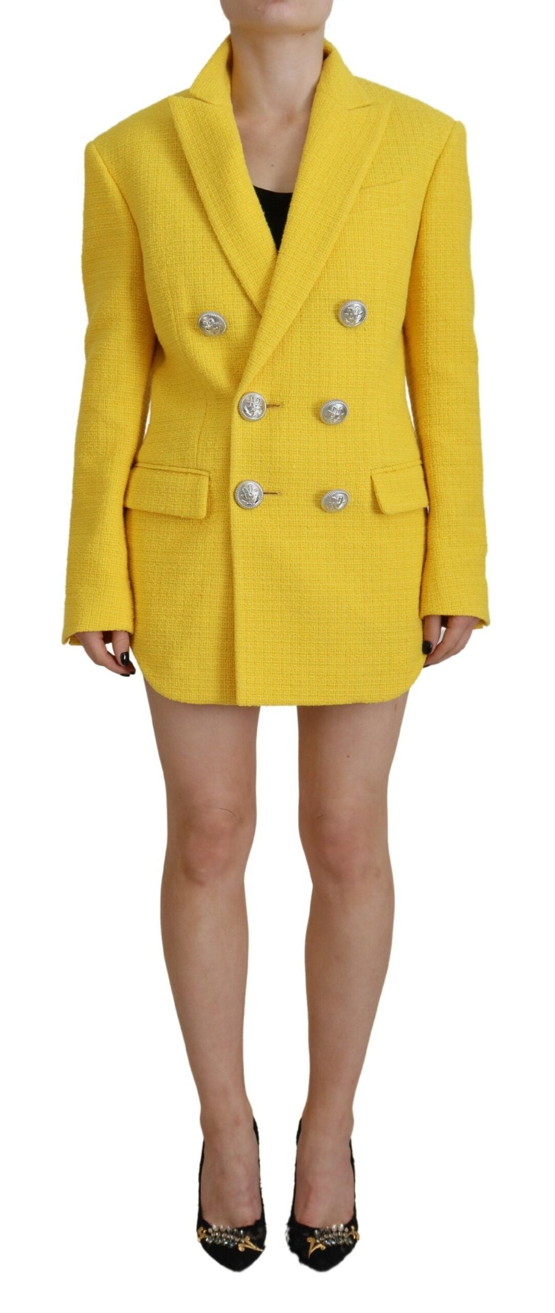 Dsquared² Yellow Peak Double Breasted Suit Blazer Short Set