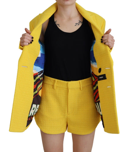 Dsquared² Yellow Peak Double Breasted Suit Blazer Short Set