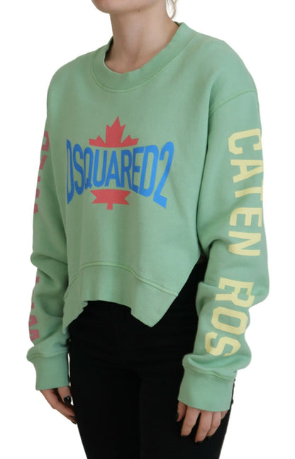 Dsquared² Green Logo Printed Crew Neck Long Sleeve Sweater