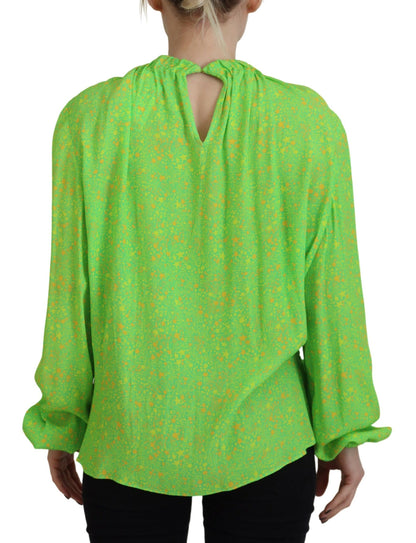 Dsquared² Green Stars Print Viscose Long Sleeves Blouse Top