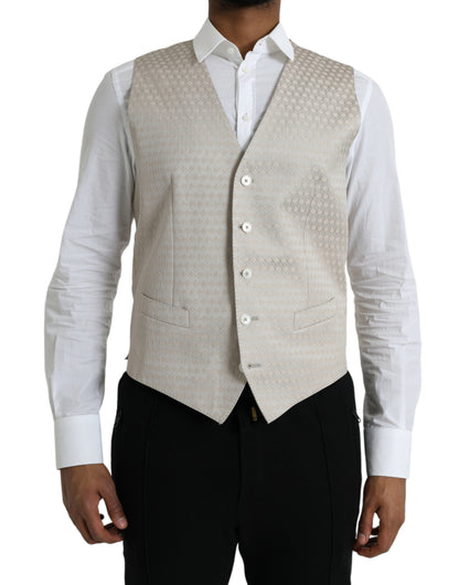 Dolce & Gabbana Off White Cotton Waistcoat Dress Formal Vest