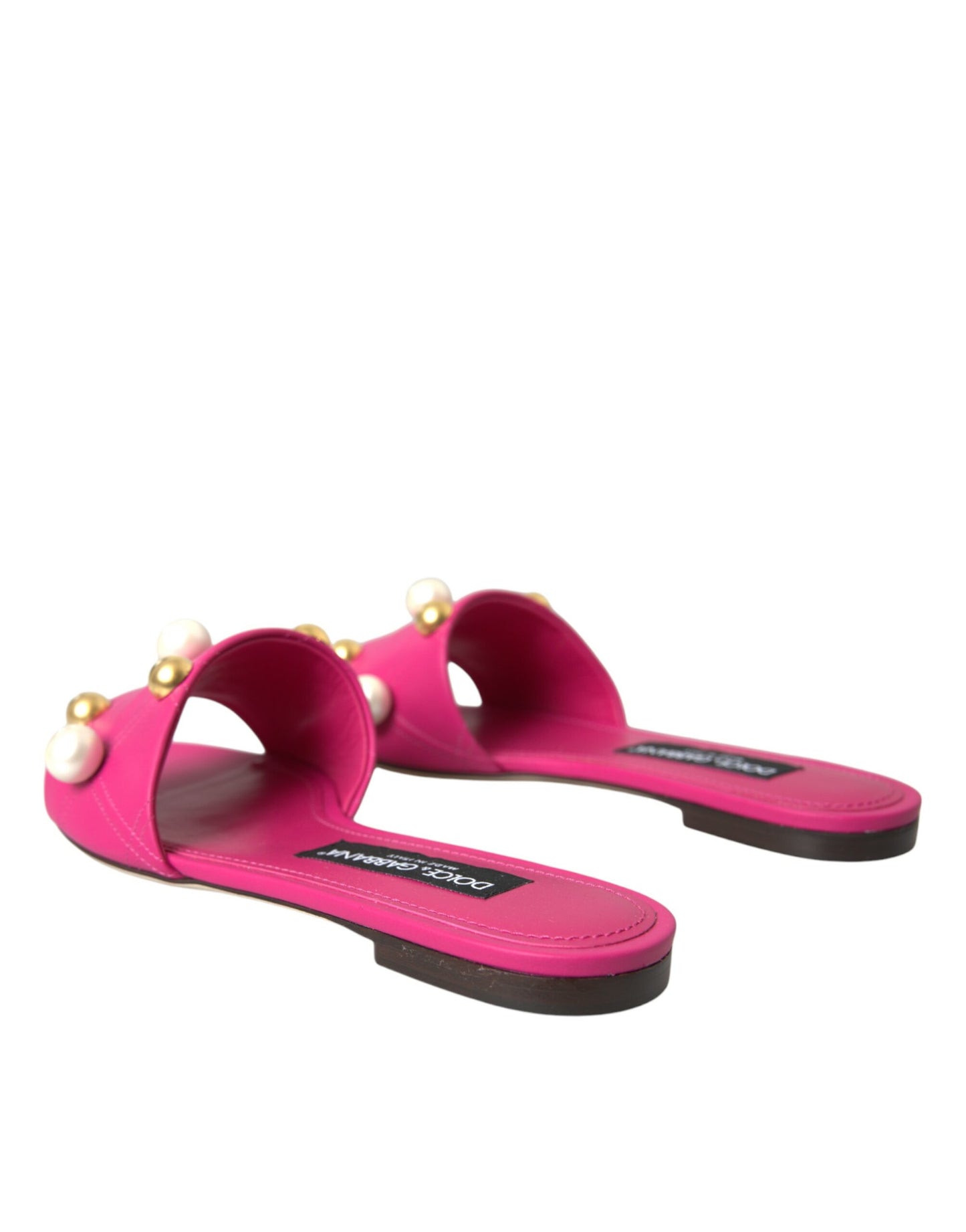 Dolce & Gabbana Pink Embellished Leather Flats Sandals Shoes