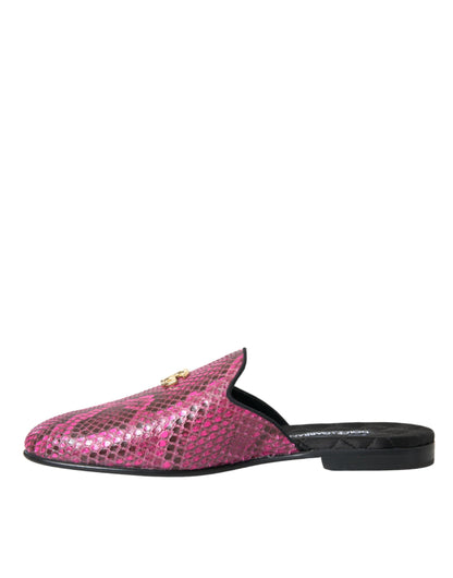 Dolce & Gabbana Fuchsia Python Logo Mule Flat Sandals Shoes