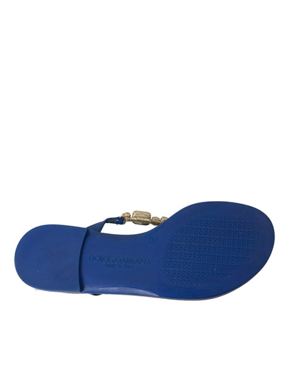 Dolce & Gabbana Blue Crystal Calf Leather Beachwear Shoes