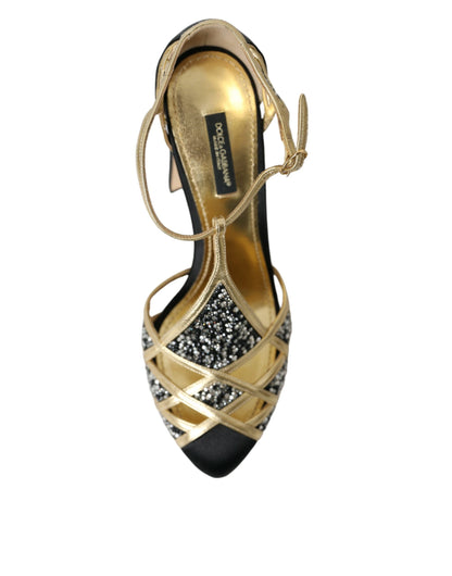 Dolce & Gabbana Black Suede Gold Embellished Heels Pump Shoes