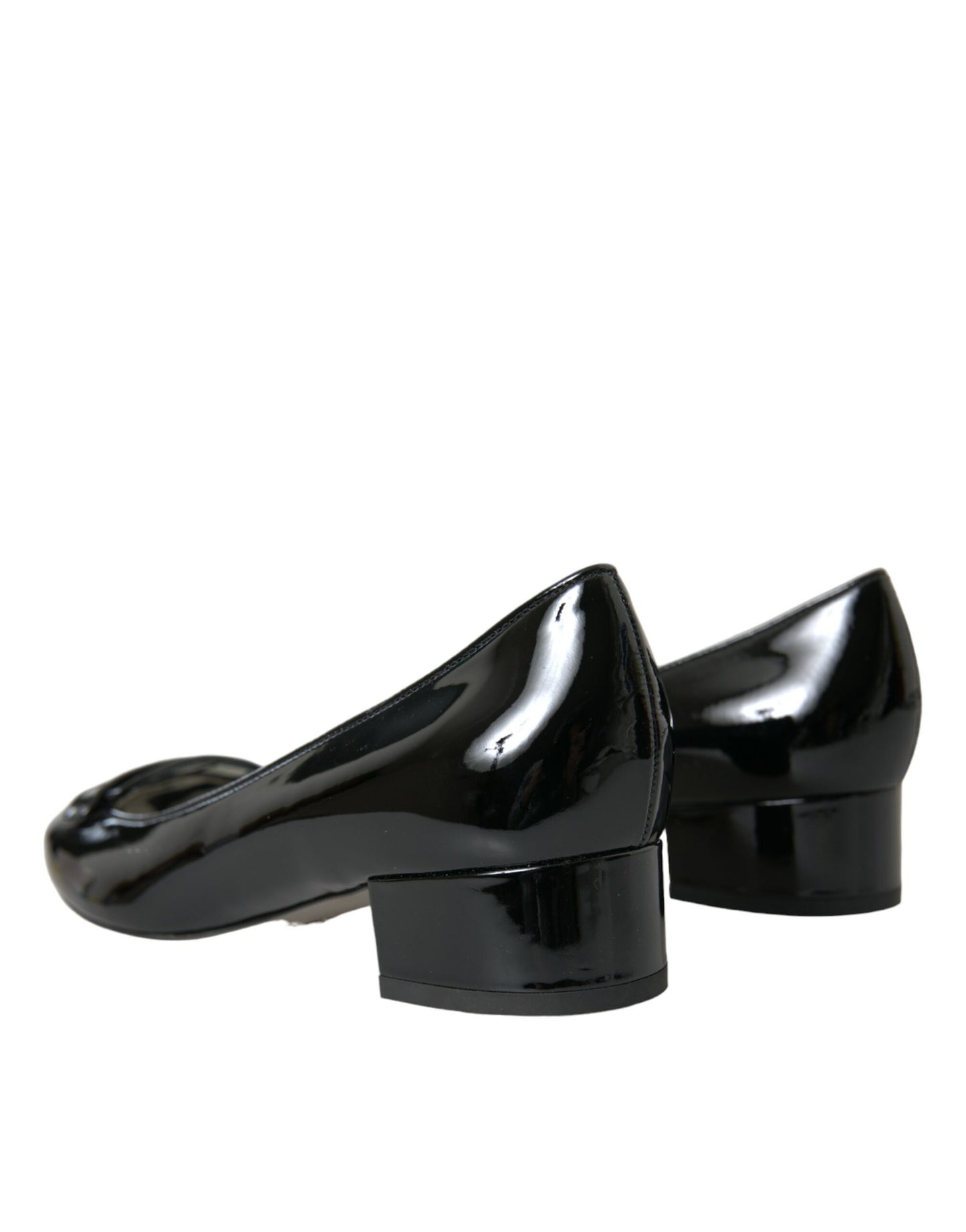 Dolce & Gabbana Black Patent Leather Block Heels Pumps Shoes