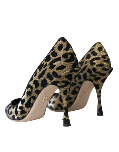 Dolce & Gabbana Black Gold Leopard Lurex Heels Pumps Shoes