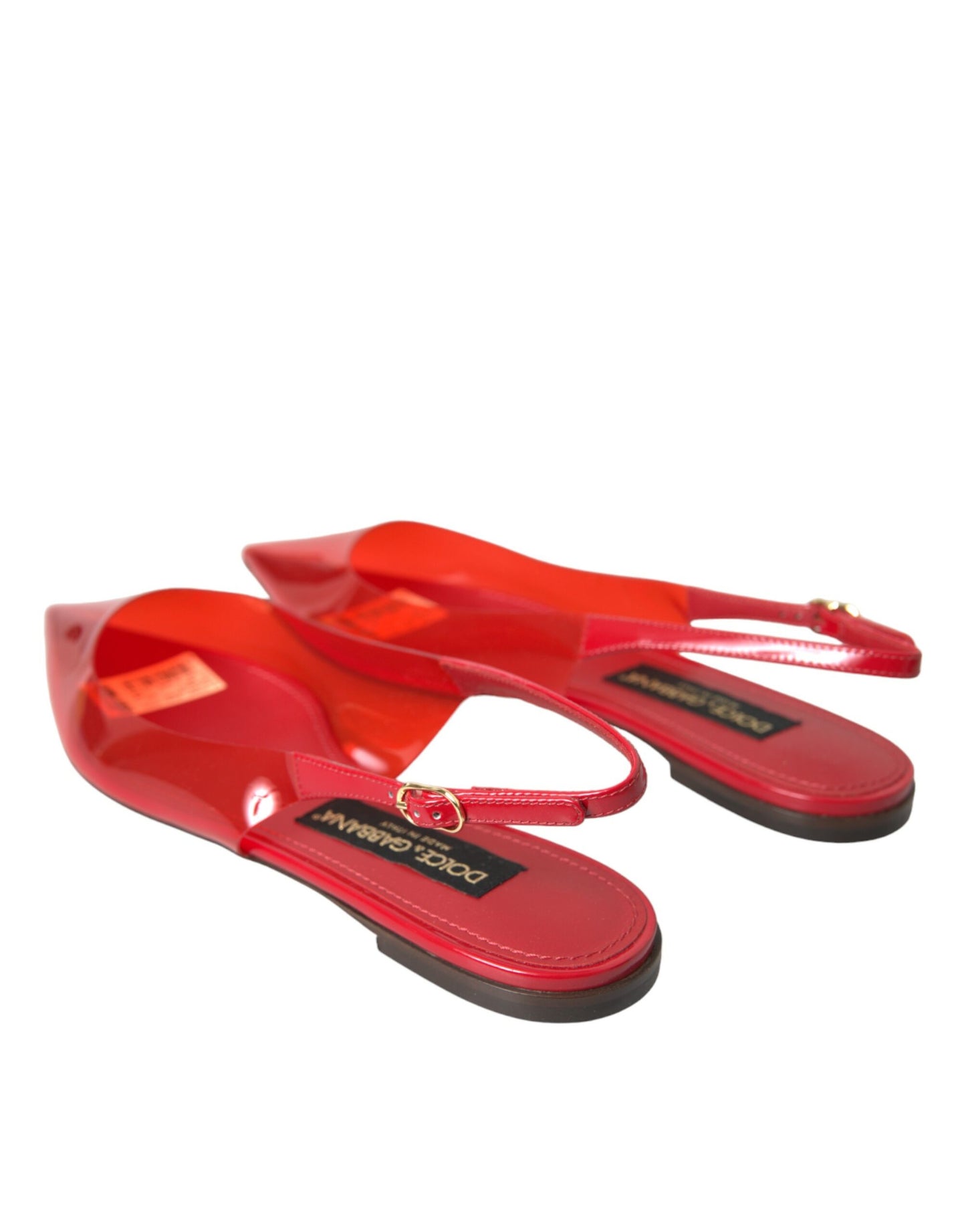 Dolce & Gabbana Red PVC Slingback Clear Flats Sandals Shoes