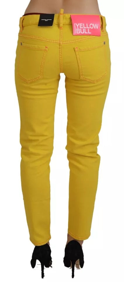 Dsquared² Yellow Cotton Low Waist Cropped Jennifer Denim Jeans