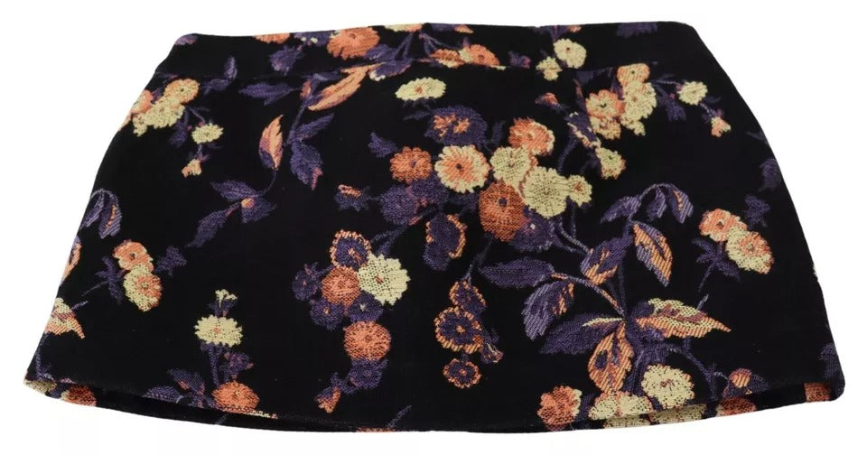 Dsquared² Black Floral Embroidery Mid Waist A-line Mini Skirt